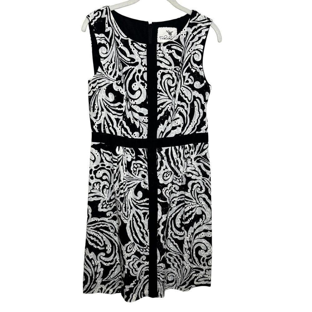 Tabitha Dress Womens 8 Black White Sheath Embroidered Eyelet Paisley Sleeveless